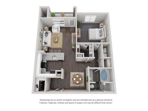 1 Bed1 Bath Floor Plan | 755 Sq. Ft. 1 Bed1 Bath Floor Plan | 755 Sq. Ft. at Willowest in Lindbergh, Atlanta, GA, 30318